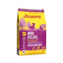 4032254775522_Hund_Josera_Mini_MiniDeluxe_10kg_sideview_left Razvili smo našu Josera MiniDeluxe za gurmane i malo osjetljive ljude . Recept bez žitarica posebno je probavljiv, ali sve samo ne dosadan: odabrano voće i bilje poput rogača, korijena cikorije, malina, paprene metvice, peršina, kamilice, korijena sladića, aronije, borovnice, nevena i komorača osigurava to. Vau, zar ne? To osigurava ukusnu raznolikost u zdjeli!